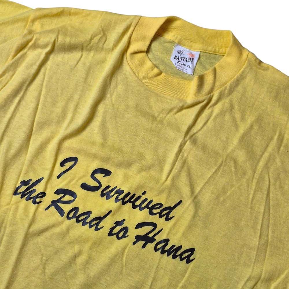 VTG Bantam Unisex XL 46-48 1980s Hawaii Road to‎ Hana Tourist T-Shirt Yellow USA